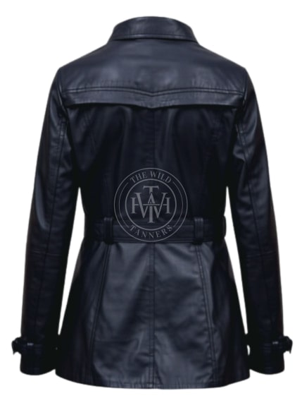 Classic Leather Trench Coat For Women, view 3