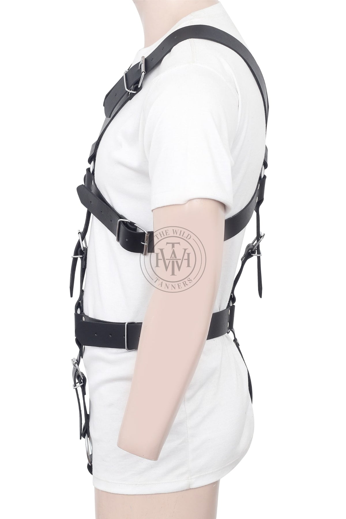 Crossbow leather bondage harness with cock ring, view 3