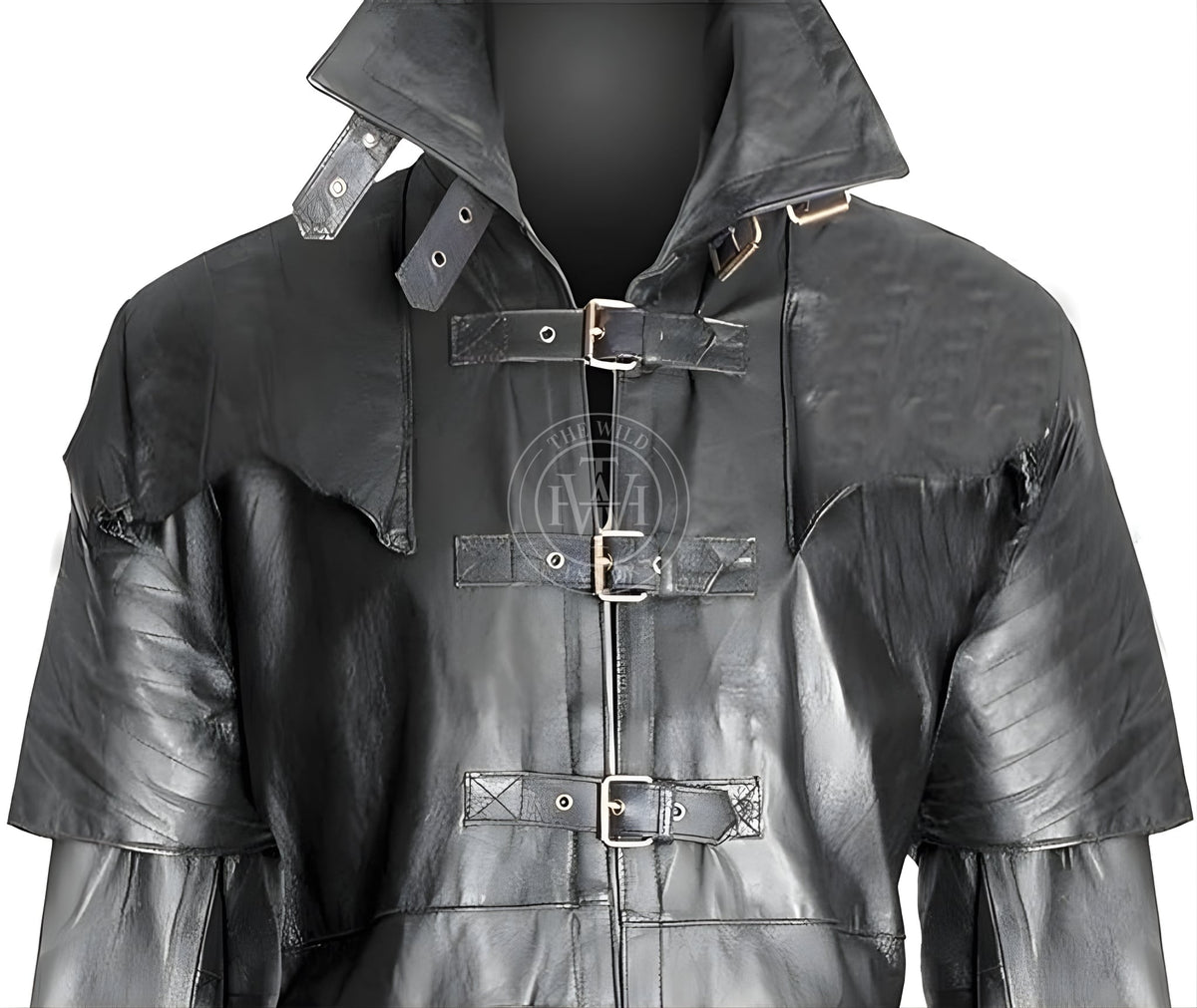 Leather Black Long Mens Trench Coat, view 4