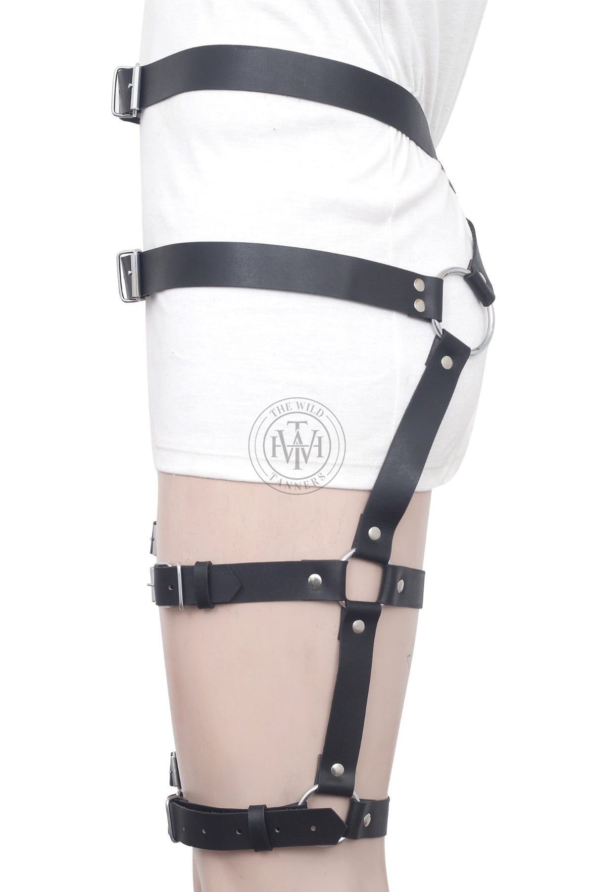 leather waist to thigh harness multi strap garter
