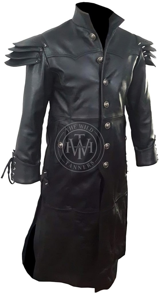 Men's genuine leather long trench coat, view 4