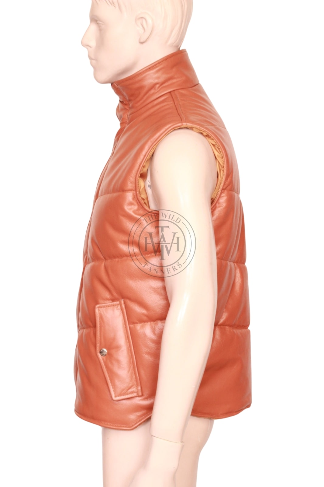 Sleeveless Mens Puffer Leather Jacket, view 3