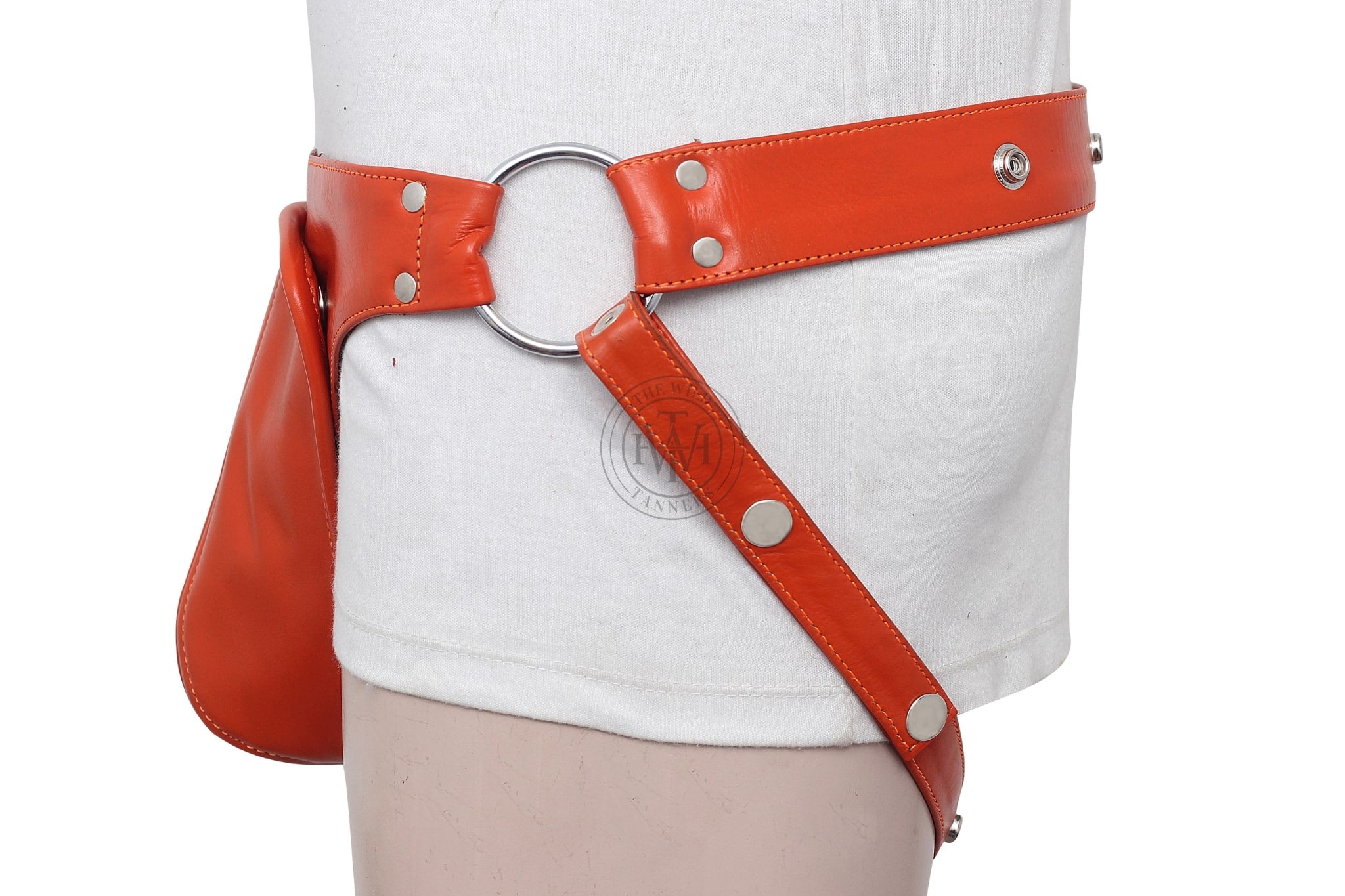  leather jockstrap, orange leather jockstrap, leather thong, leather jockstrap wtih O-rings