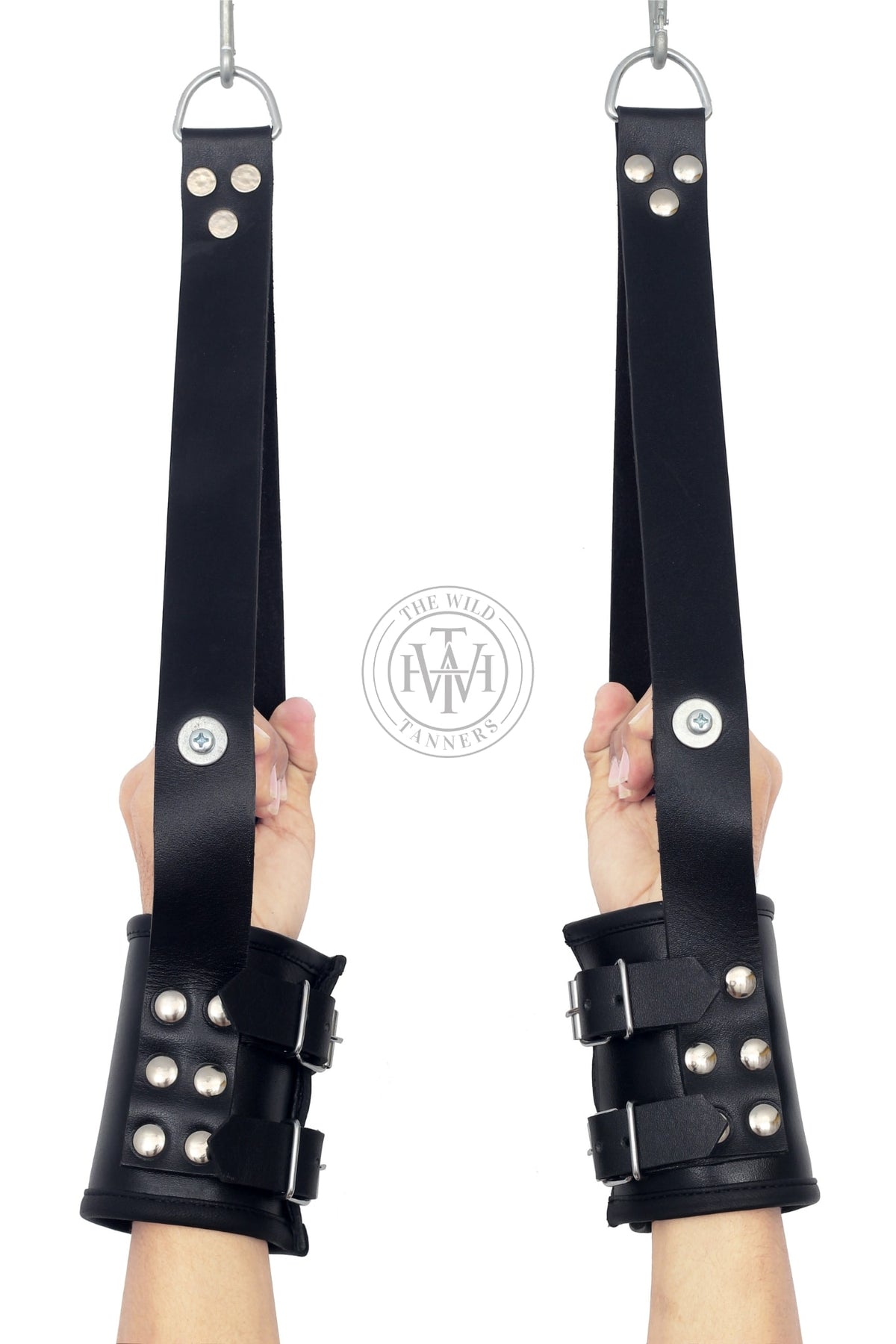 Leather suspension bondage wrist cuffs, view 3