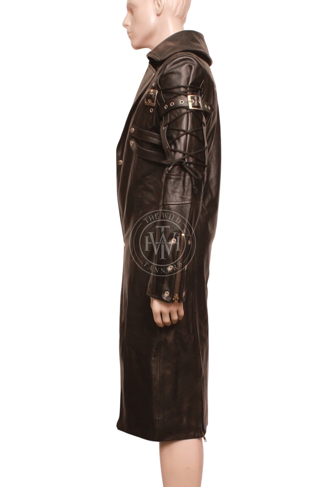 Men's Long Leather Trench Coat, view 3