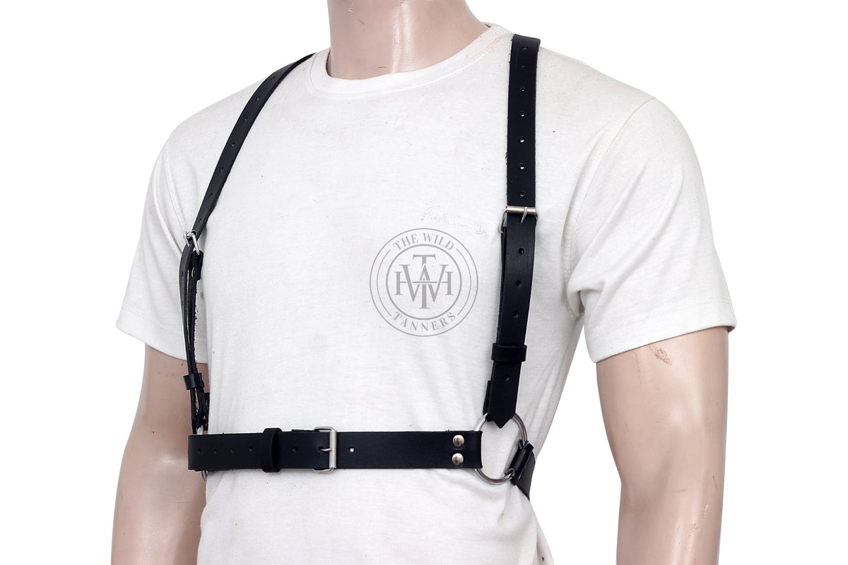 adjustable leather belt harness with roller buckles