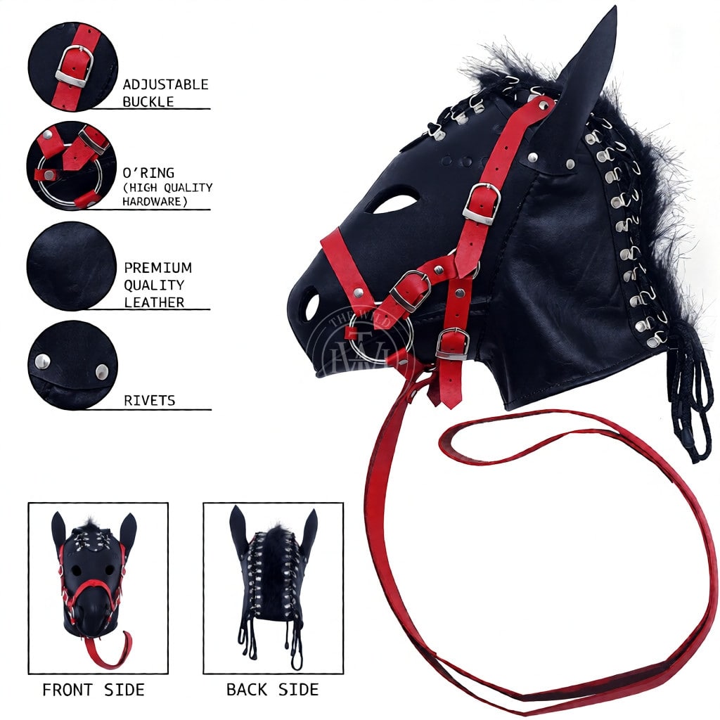 Horse Pony Leather BDSM Hood, view 4