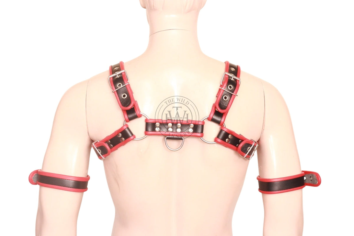 Genuine Leather Bondage Chest Harness with Bicep Cuffs, view 4