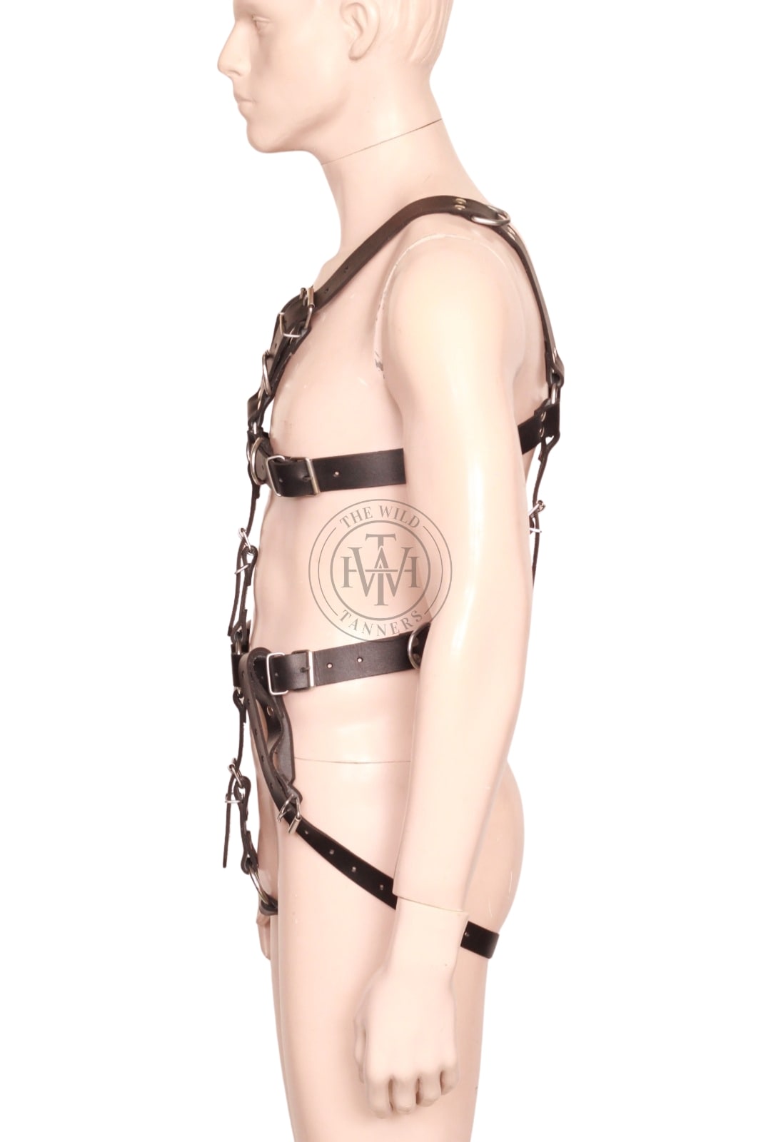 Men's leather full-body harness with cock ring, view 3