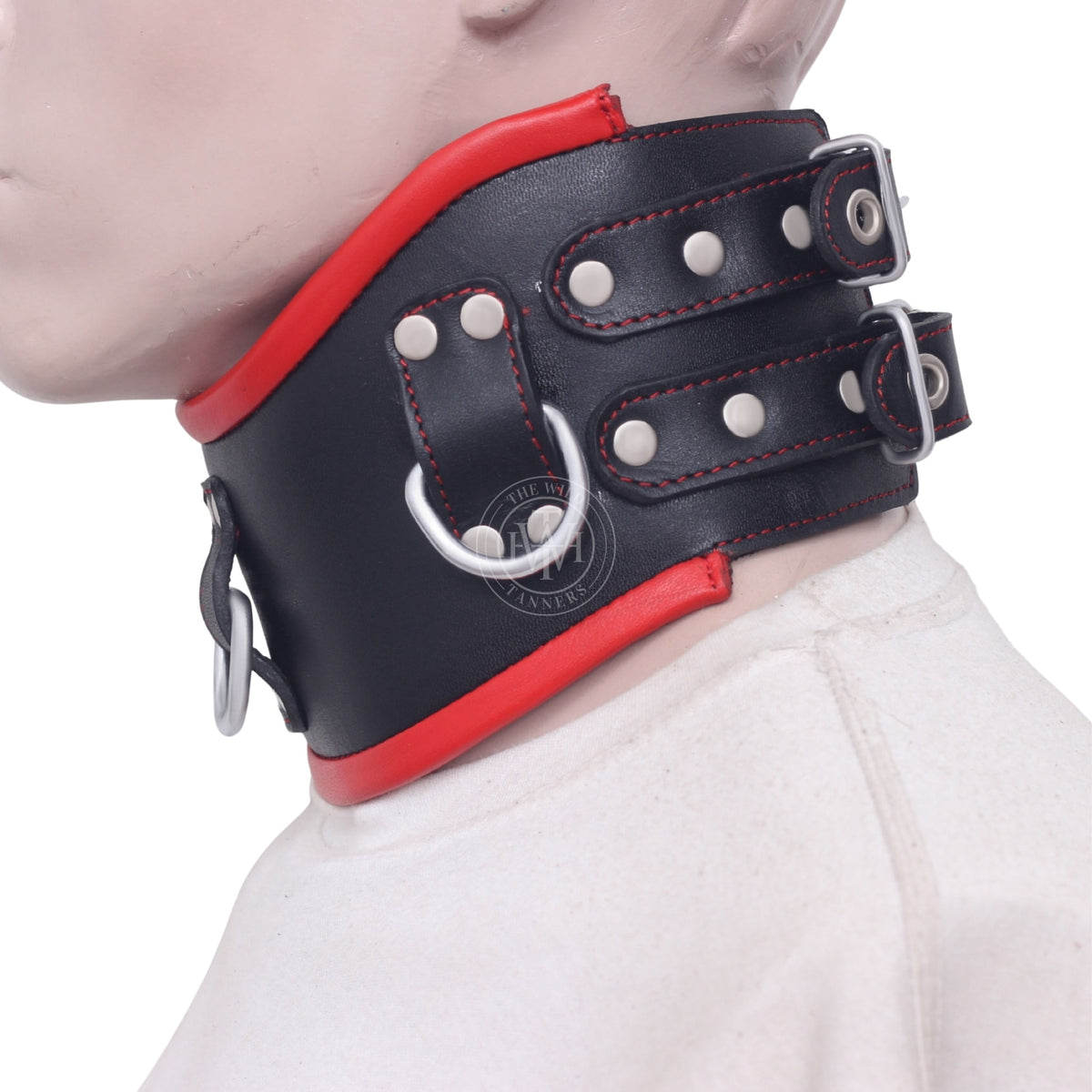 Premium Leather Bondage Posture Collar with 3-D Rings, view 3