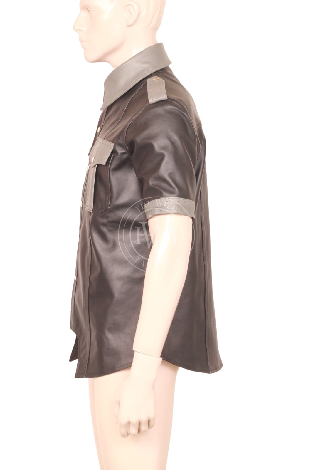 Men's short-sleeve leather biker shirt, view 3