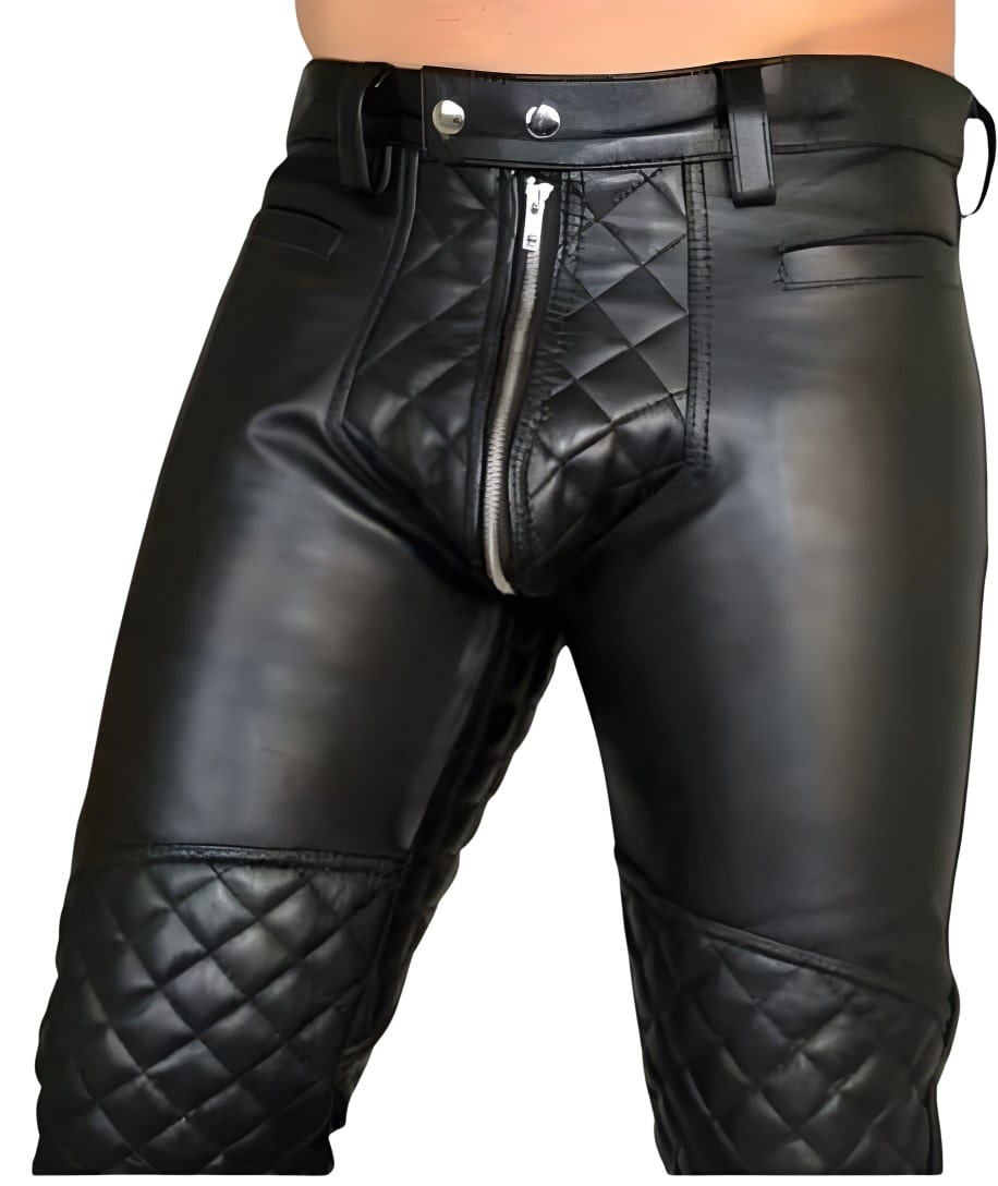 Quilted Leather Pants with Front to Back Zipper Closure