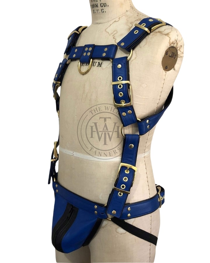 mens leather harness with jockstrap & brass hardware
