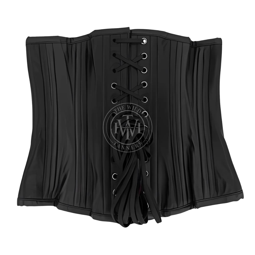 Women's black leather underbust corset, view 4