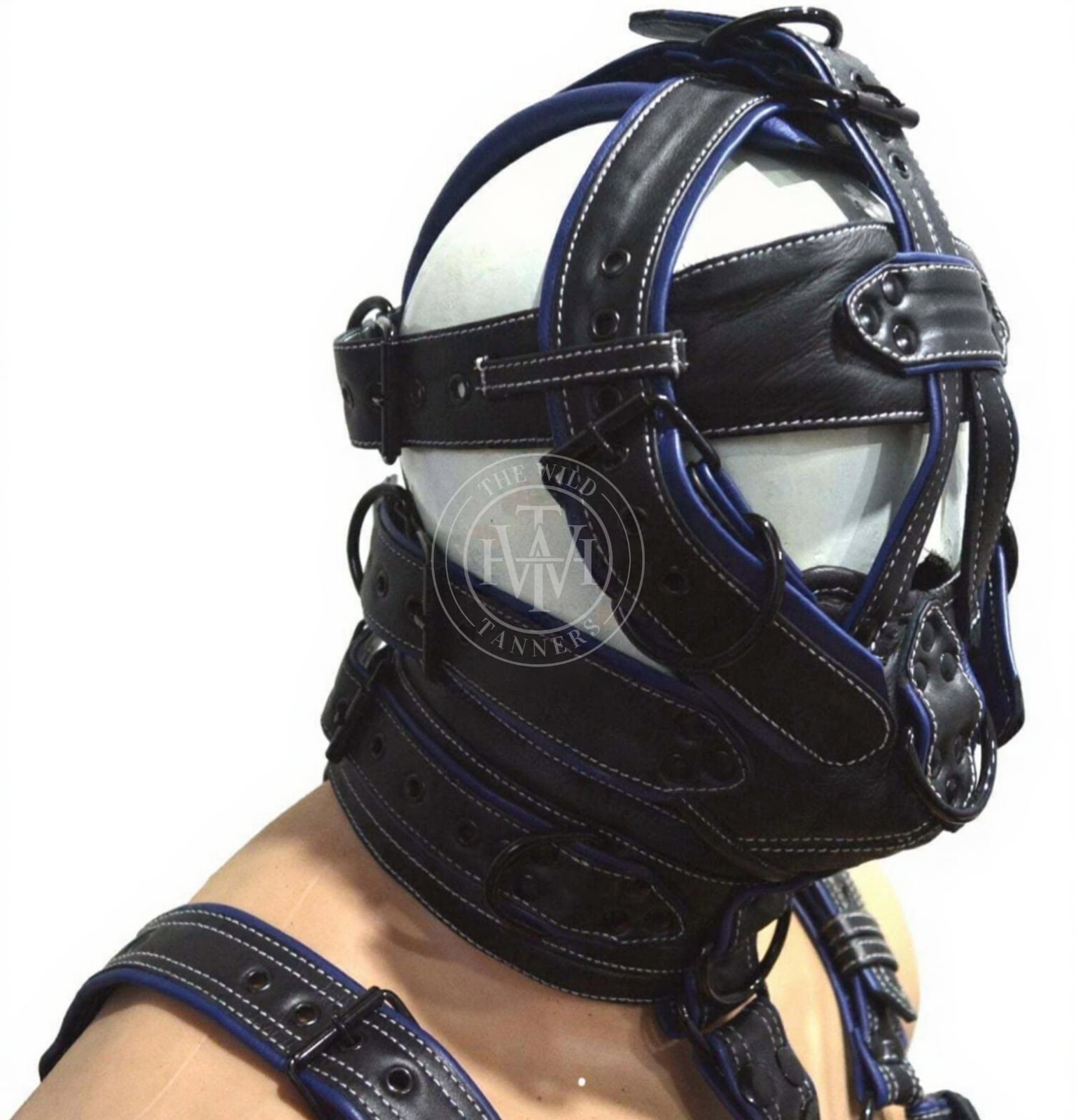 Leather bondage muzzle, leather harness, muzzle gag, muzzle with harness and biceps cuffs 