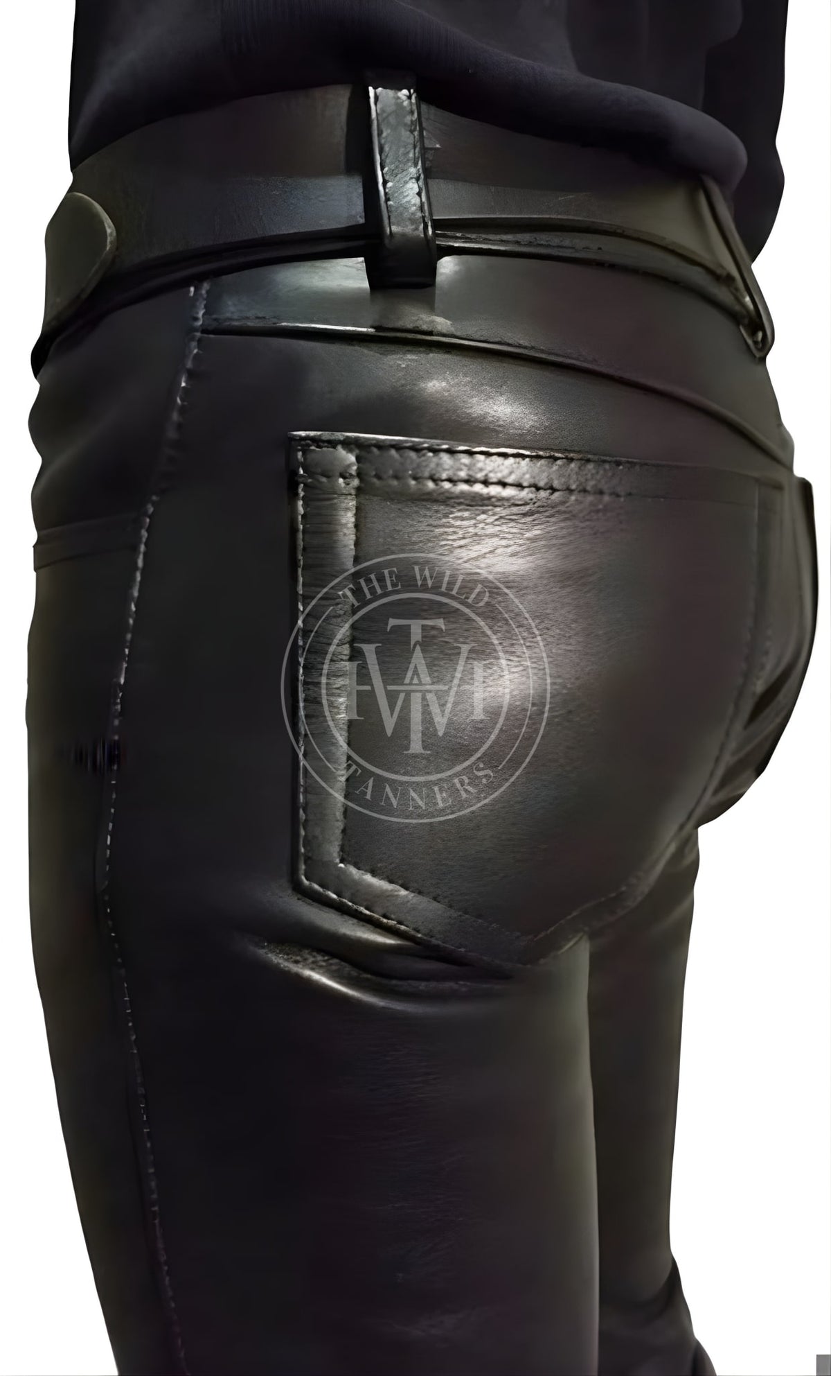 Men's genuine black leather pants, view 3