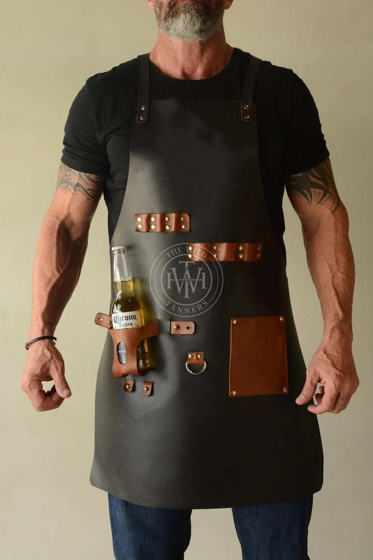 Leather Bartender Aprons with Bottle Holder, view 5