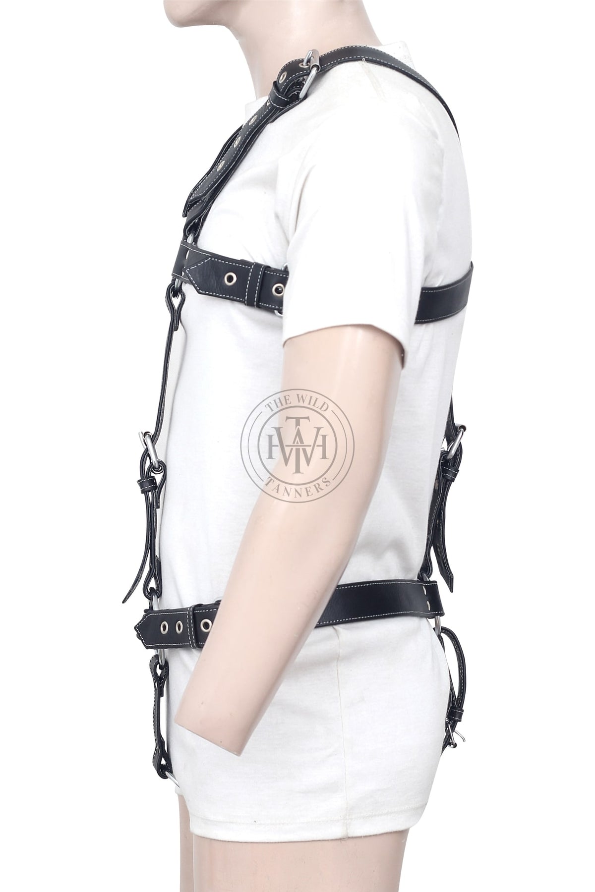 Leather BDSM Body Harness With Buckles, view 3
