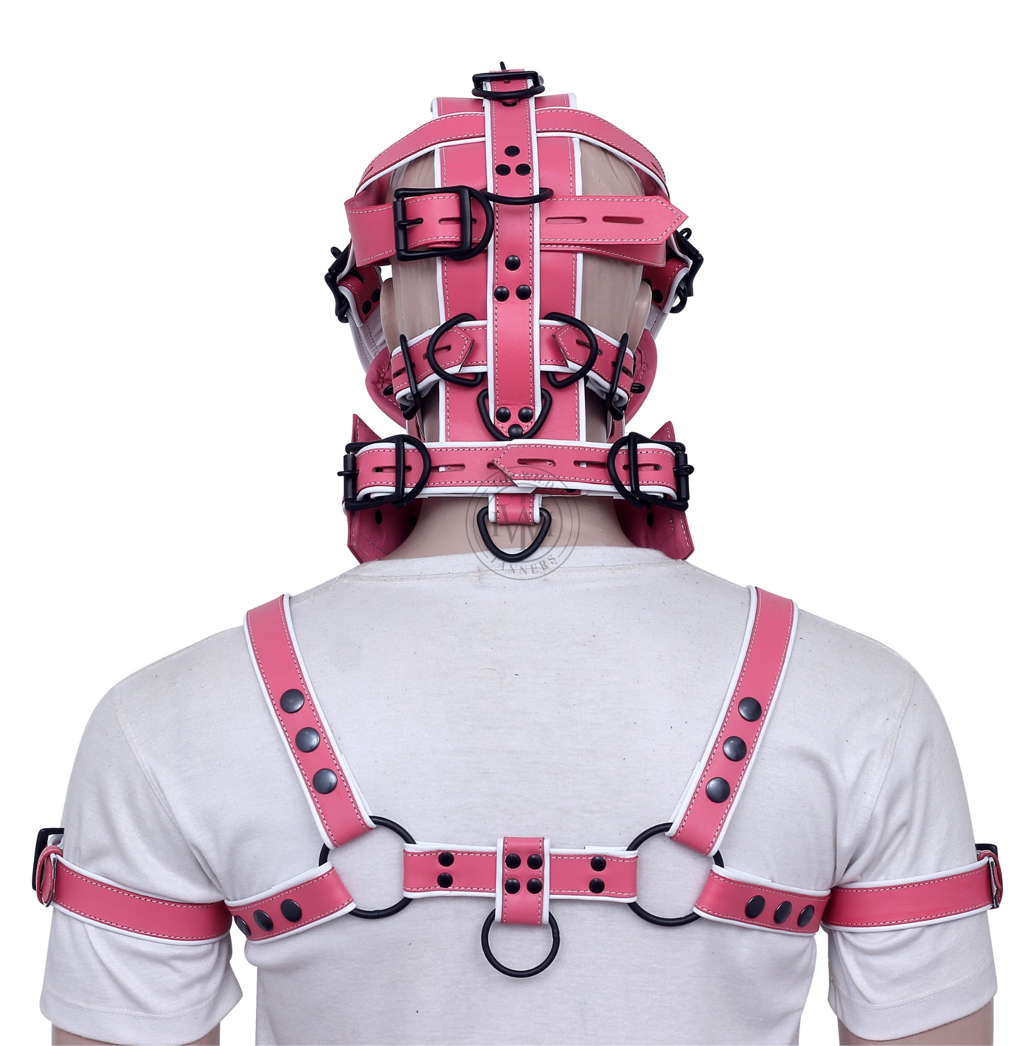 Leather bondage muzzle, leather harness, muzzle gag, muzzle with harness and biceps cuffs 