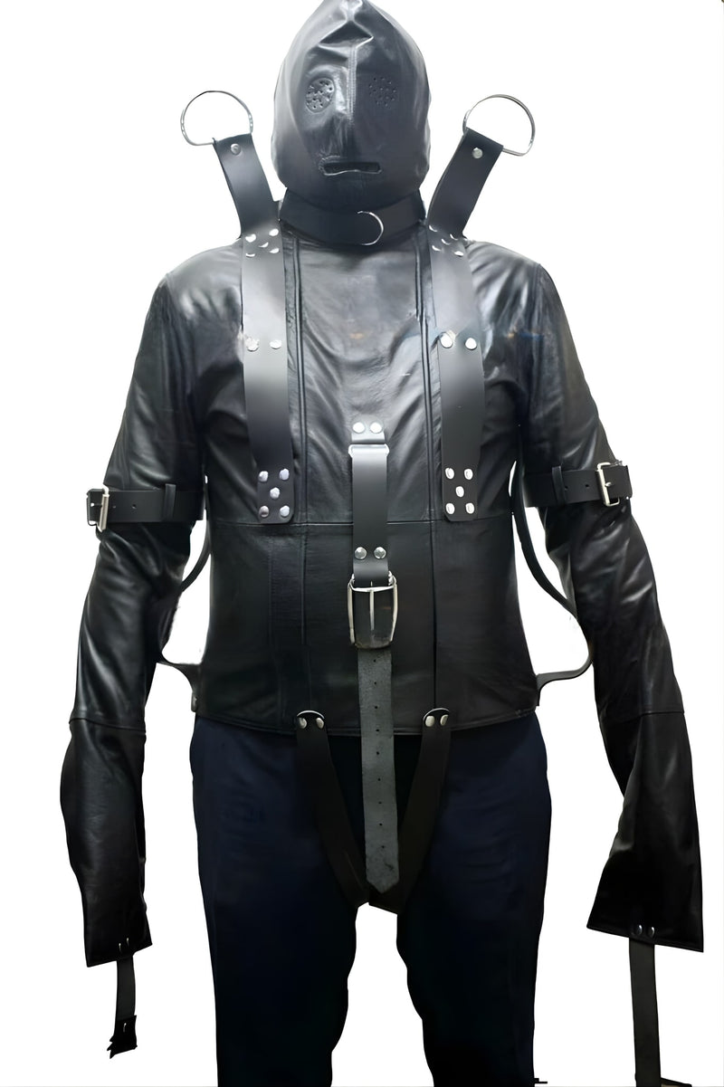 leather straitjacket bondage, leather straight jacket, straight jacket bdsm, leather straitjackets, leather kinky straight jacket