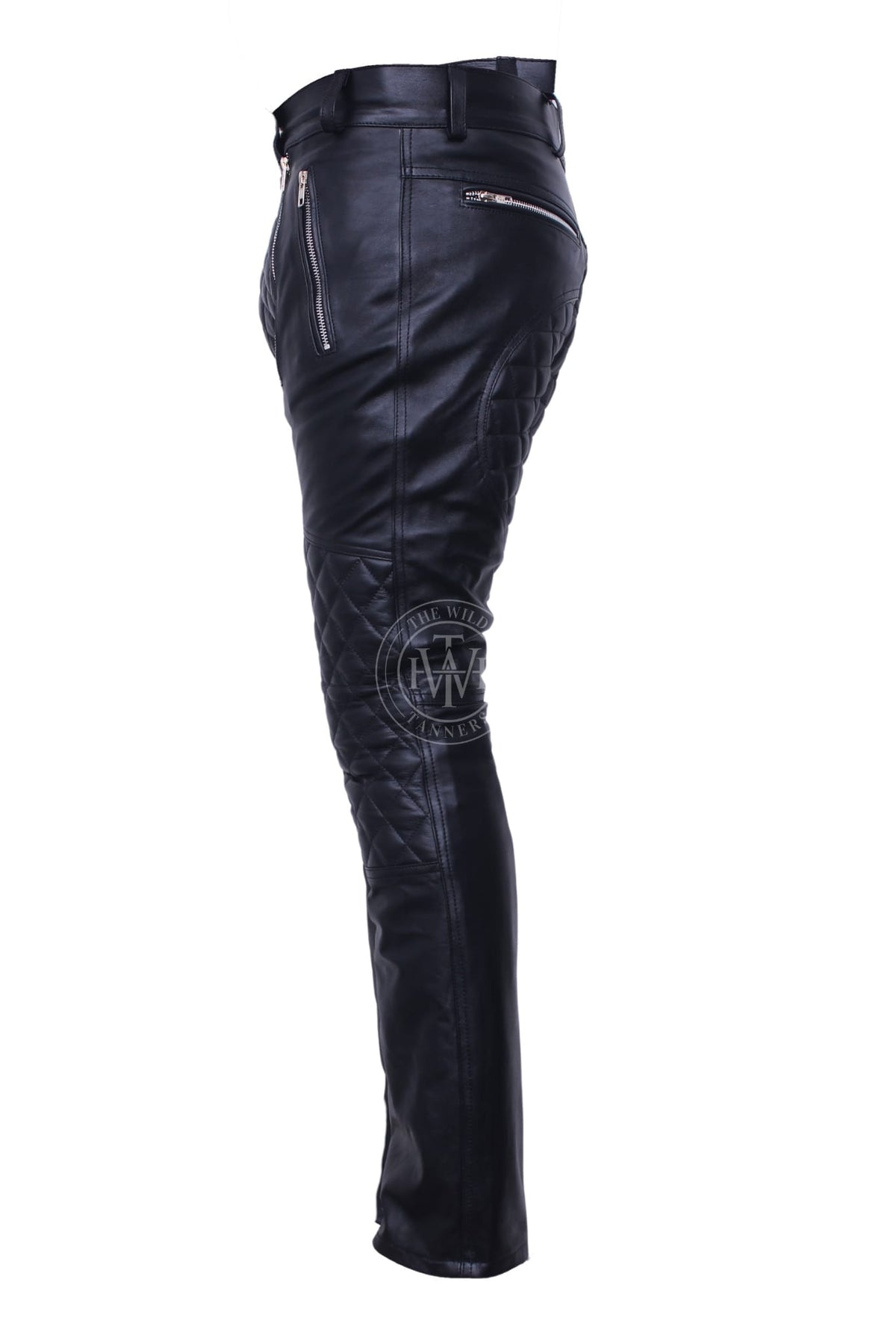 Quilted Leather Pants with Zipped Pockets, view 3