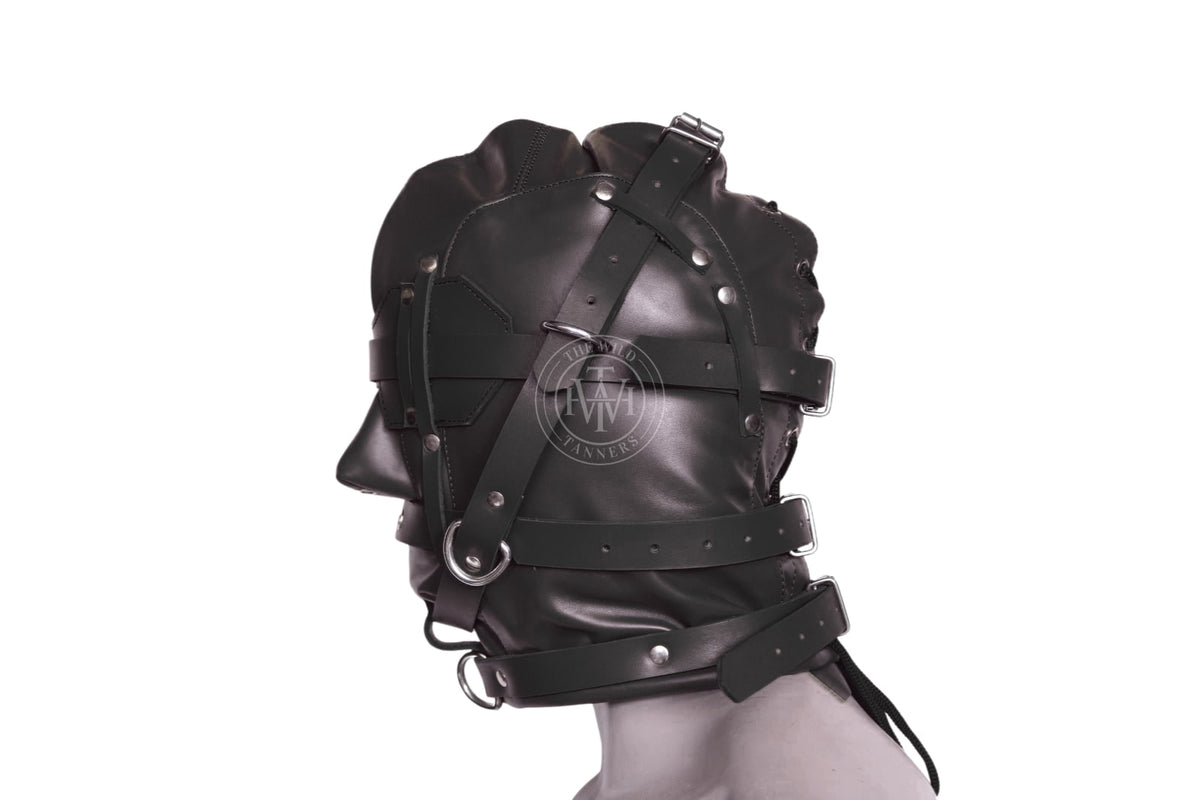 Triple Straps Leather Bondage Hood, view 3