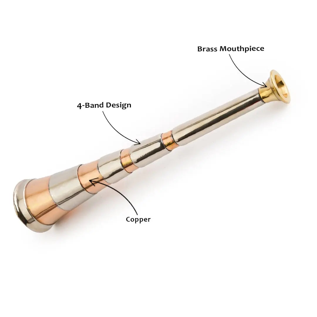 3 Band Copper Fox Hunting Horn with Brass Mouthpiece, view 7