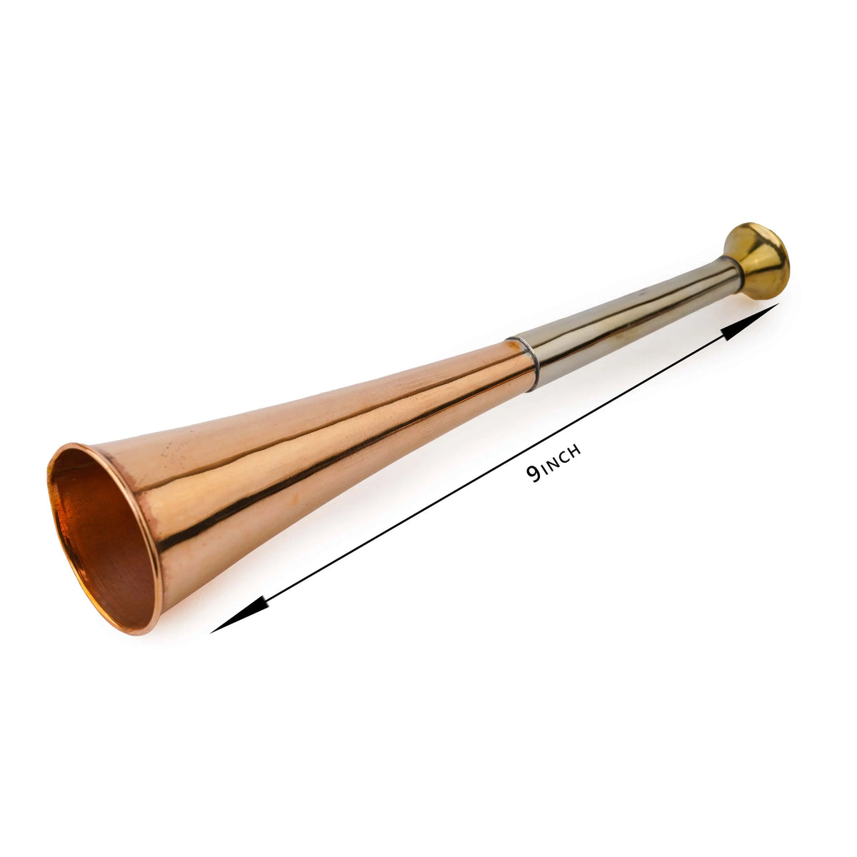 3 Band Copper Fox Hunting Horn with Brass Mouthpiece, view 9