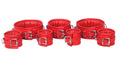 red leather restraints, BDSM handcuffs, adjustable leather cuffs