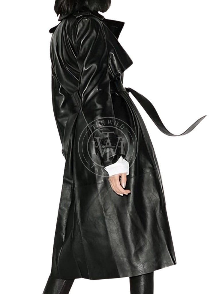 Genuine Leather Ladies Trench Coat, view 3