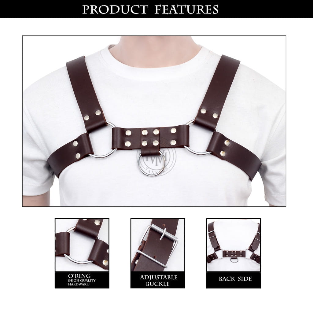 adjustable leather gay mens harness with o-ring