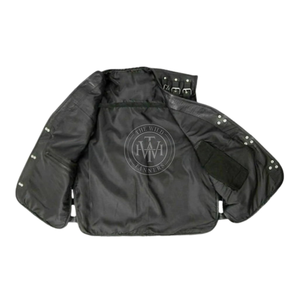 Classic Mens Leather Biker Vest, view 4