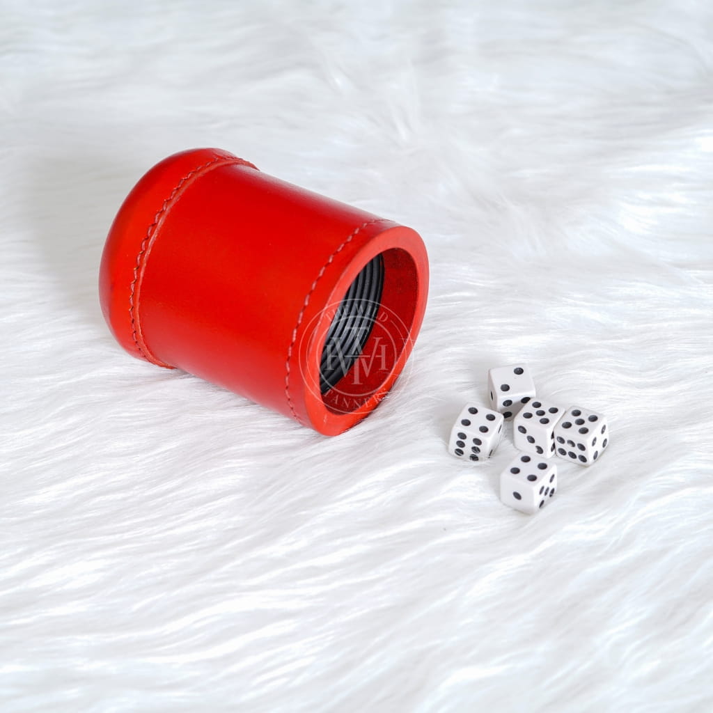 Ribbed Leather Dice Cup - Red, view 3