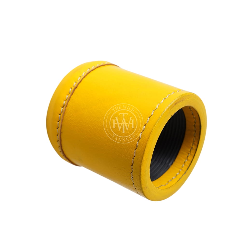 Genuine Ribbed Yellow Leather Dice Cup, view 3