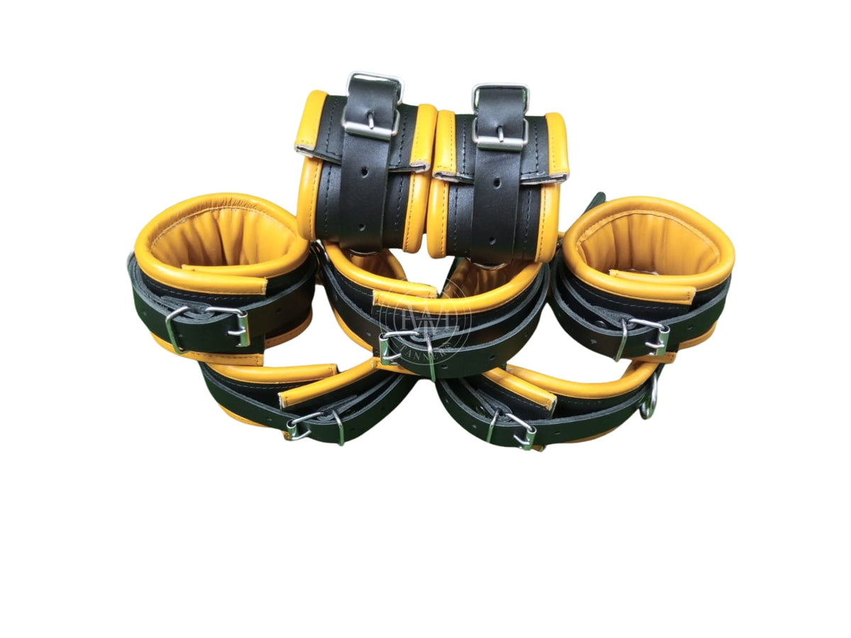 7 Pcs Set Genuine Leather BDSM Handcuffs, view 3