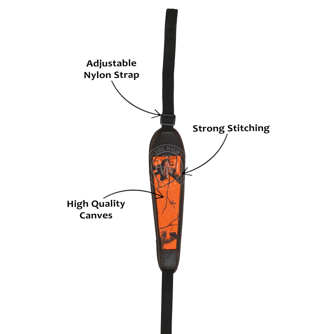 orange and black leather gun strap, rifle sling strap, shotgun strap, leather gun strap