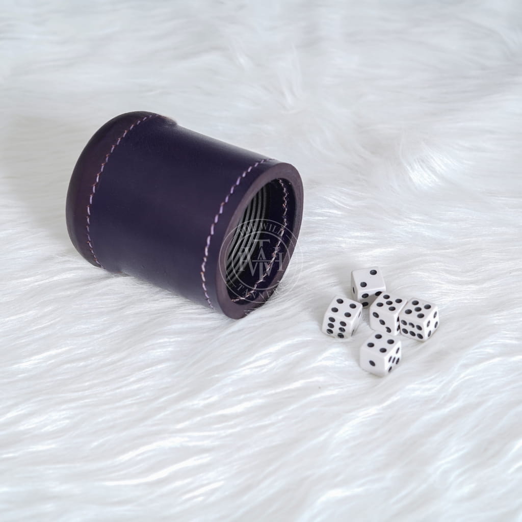 Ribbed Leather Backgammon Dice Cup Purple, view 3