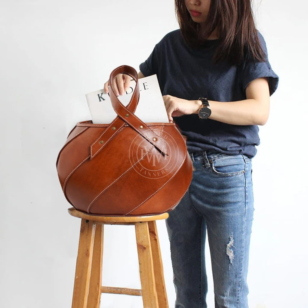 Genuine Tan Leather Bag Tote, view 3