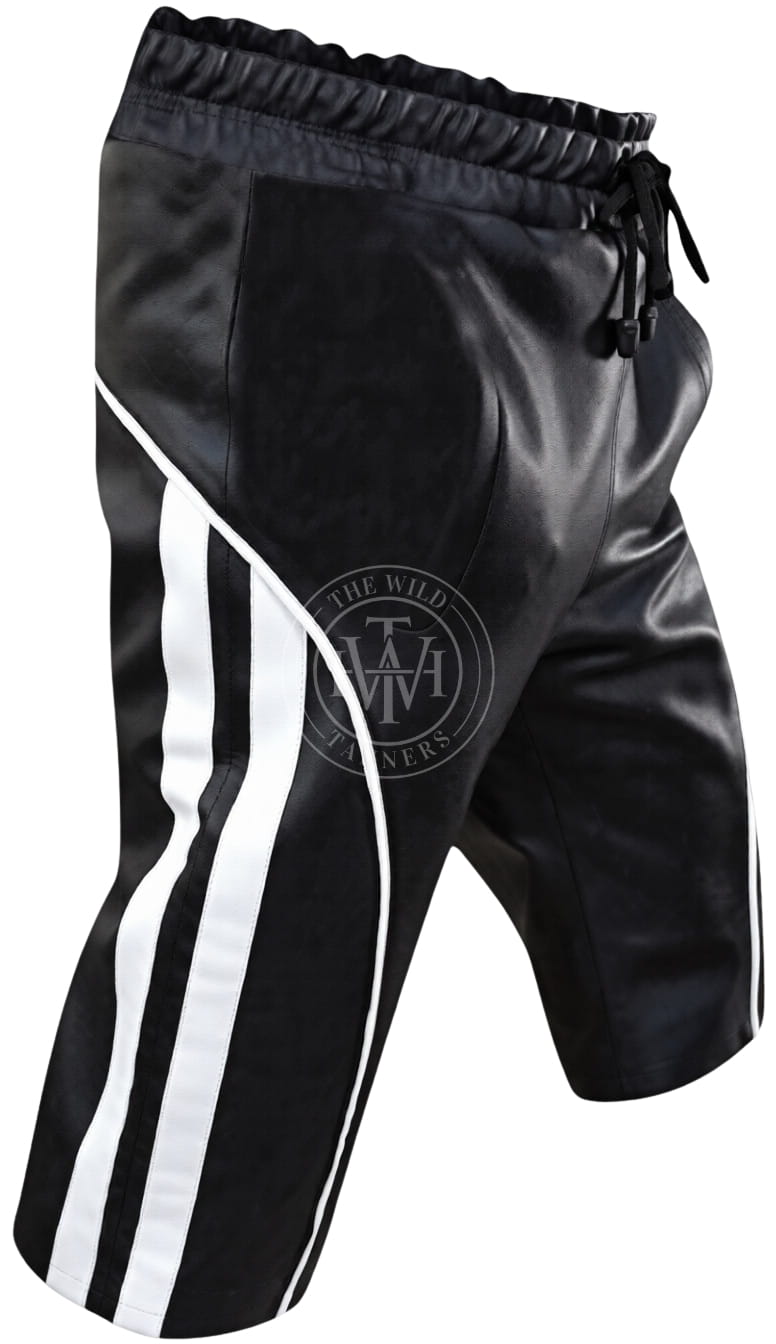 Black Leather Shorts with White Stripes, view 3