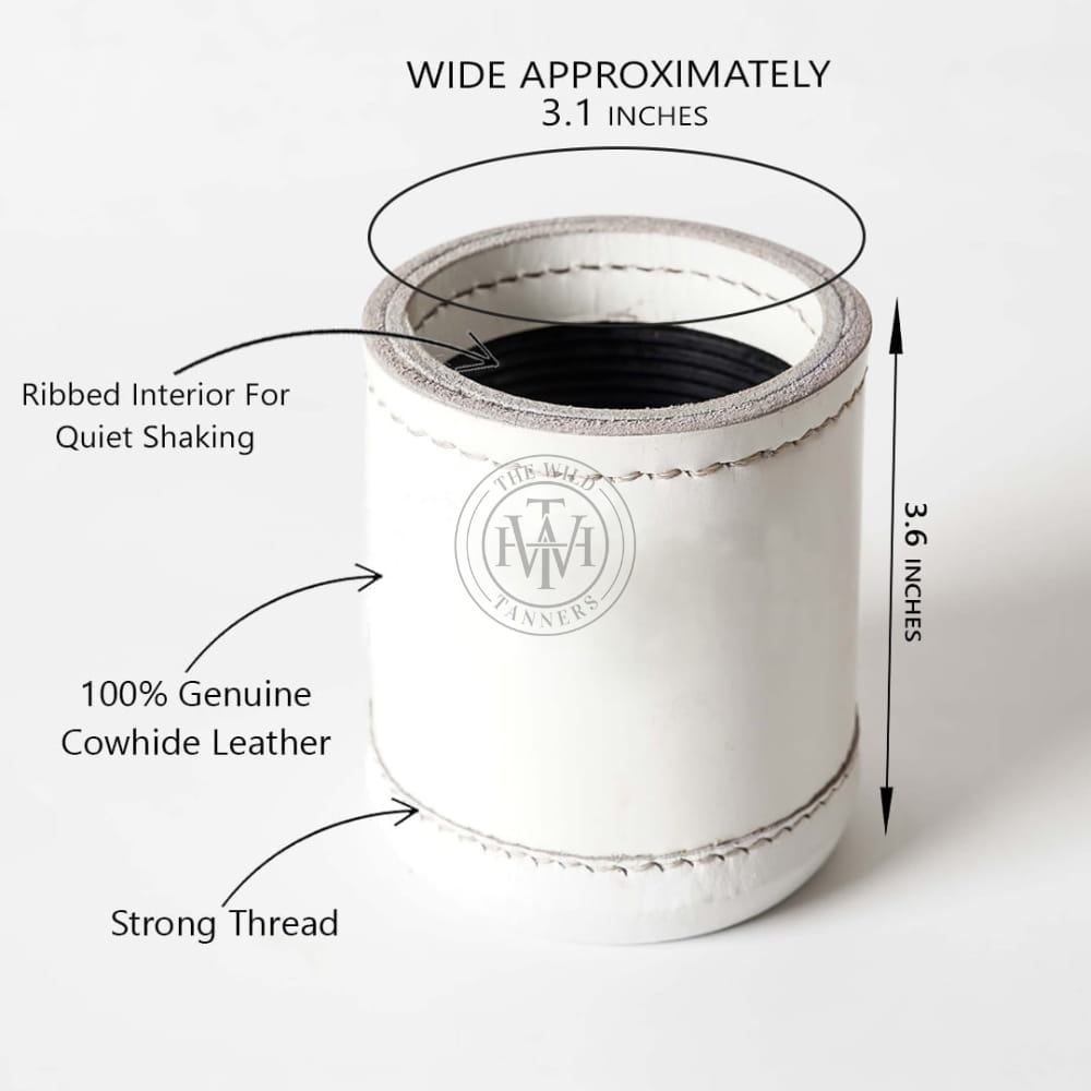 Leather Ribbed Dice Cup – White, view 4