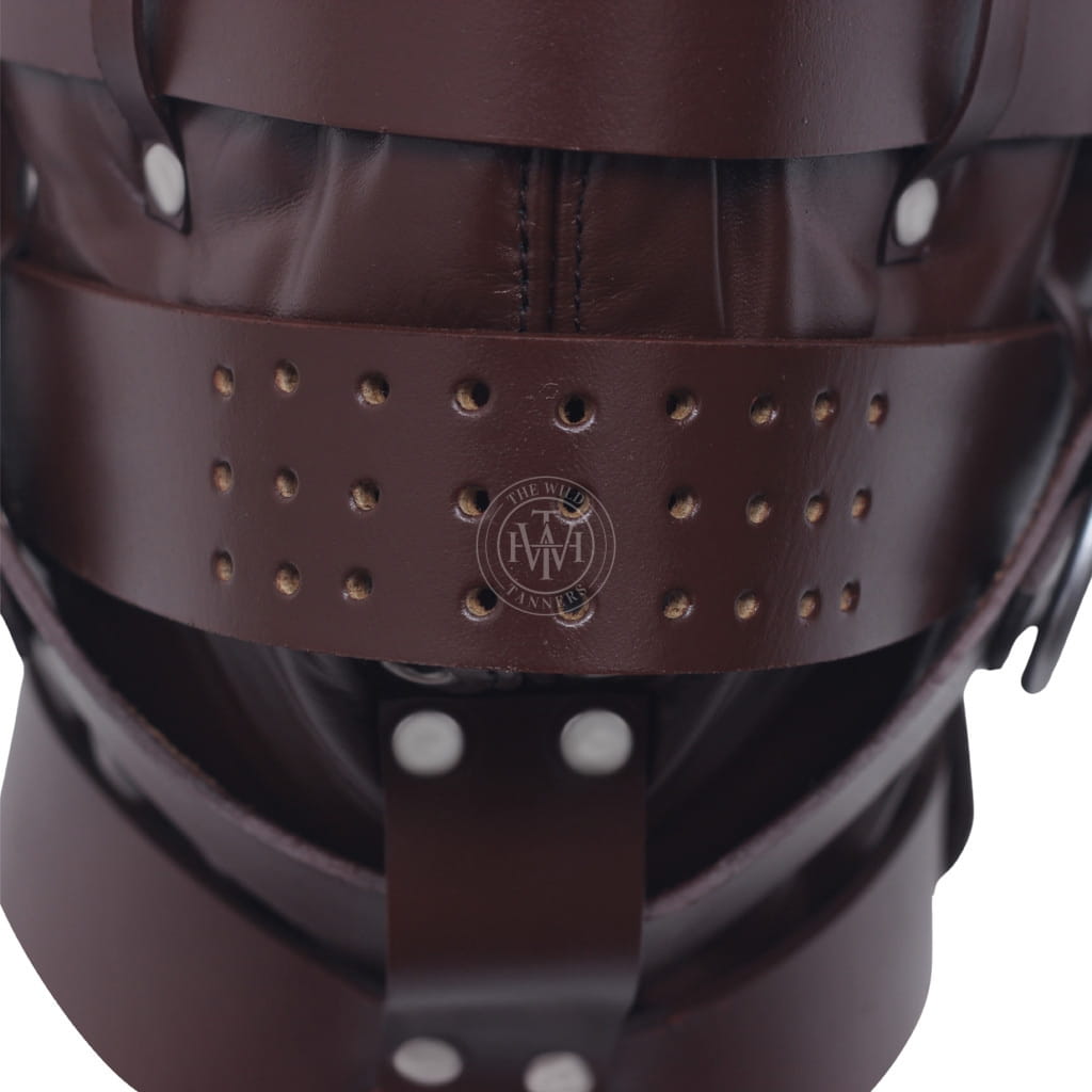 Brown Leather Hood with Adjustable Mask, view 4