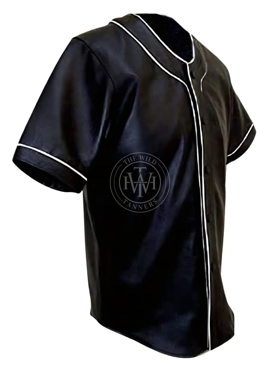 Black Leather Shirt with Button Closure, view 4