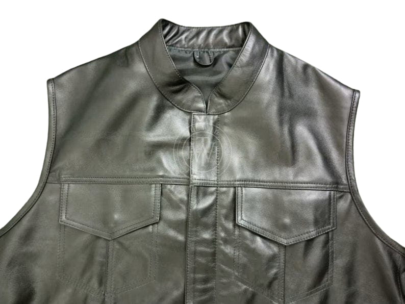 Stylish Leather Sleeveless Vest Mens, view 5
