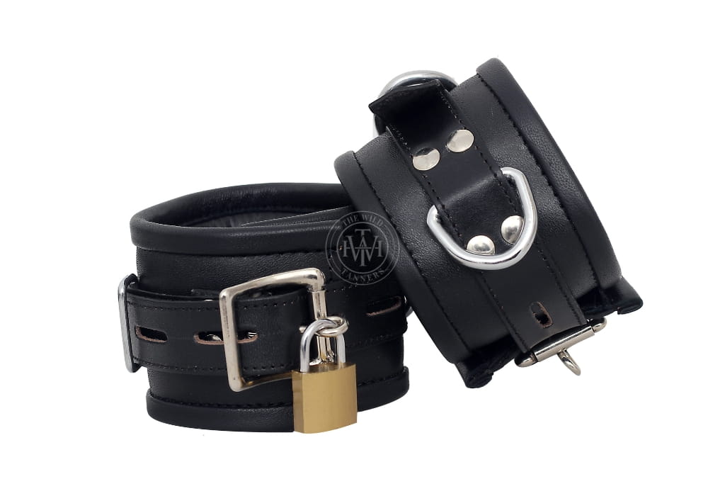 Leather bondage cuffs, BDSM cuffs, adjustable leather restraints, fetish cuffs, wrist and ankle cuffs