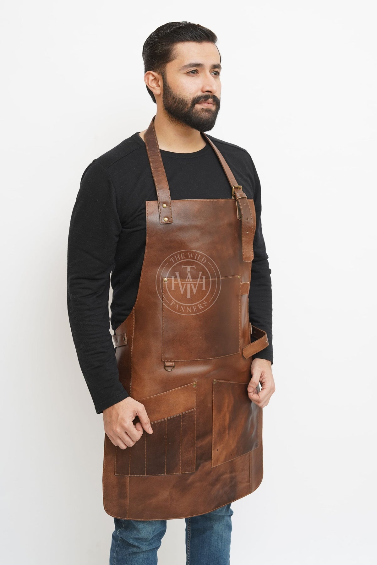 Genuine Mens Leather Apron with Pockets, view 3
