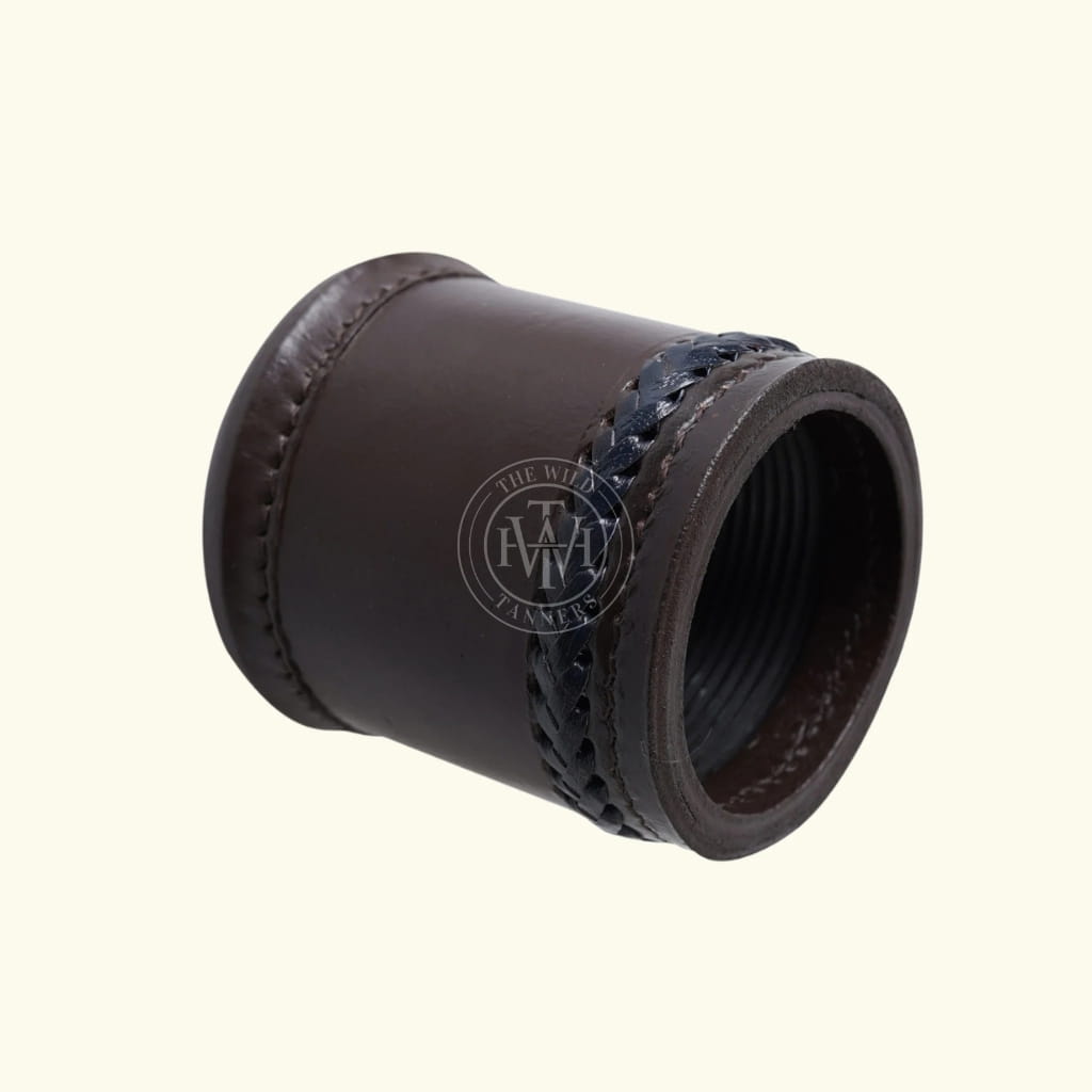 Genuine Ribbed Leather Dice Cups - Black, view 3