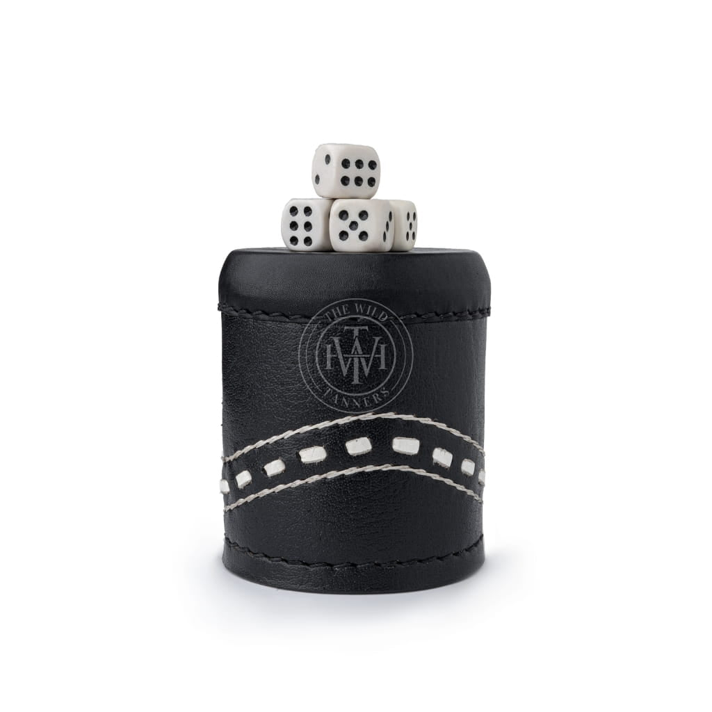 Leather Dice Cup Ribbed Interior - Black, view 3
