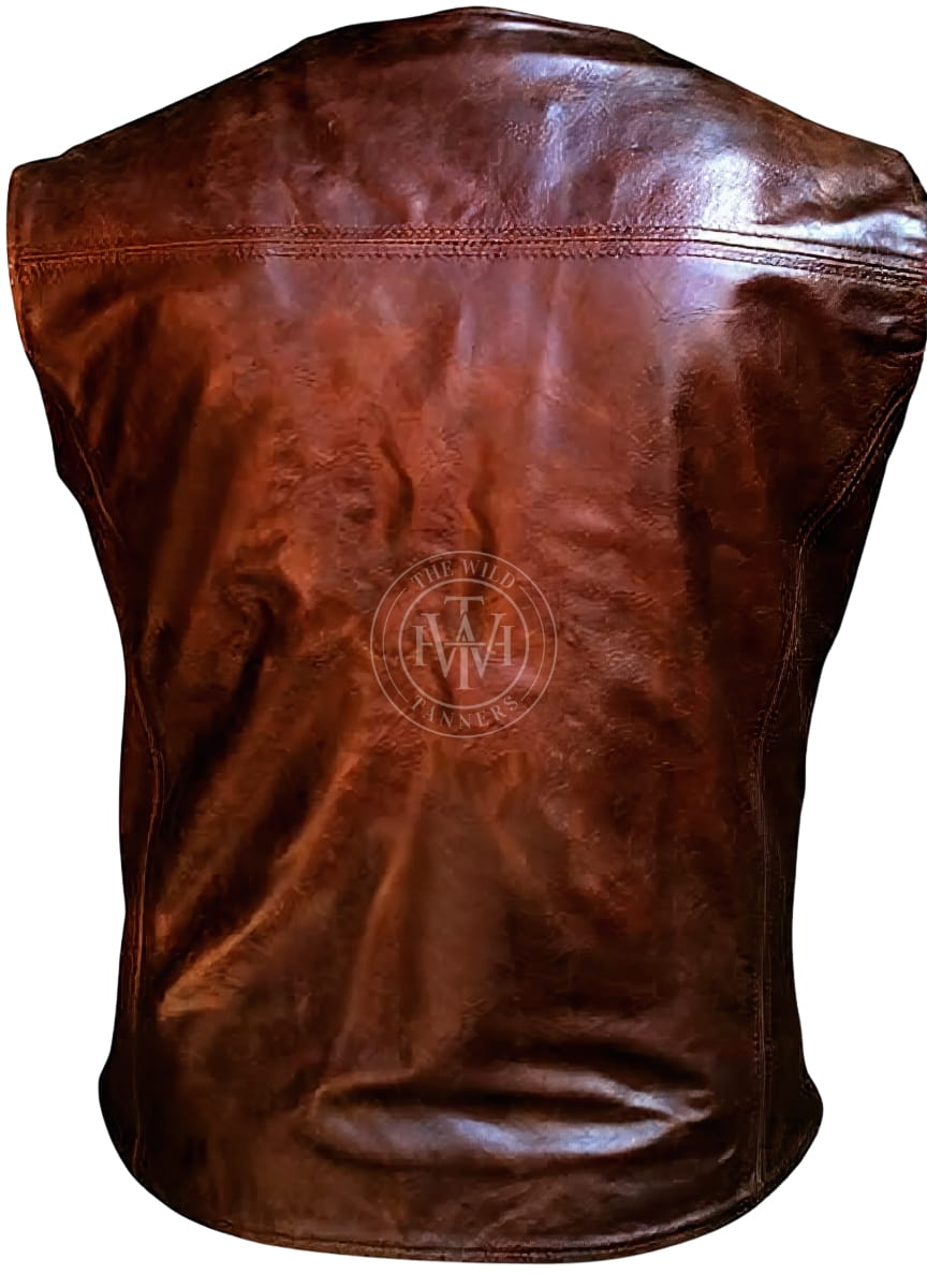 Genuine Leather Biker Waistcoat For Men, view 3