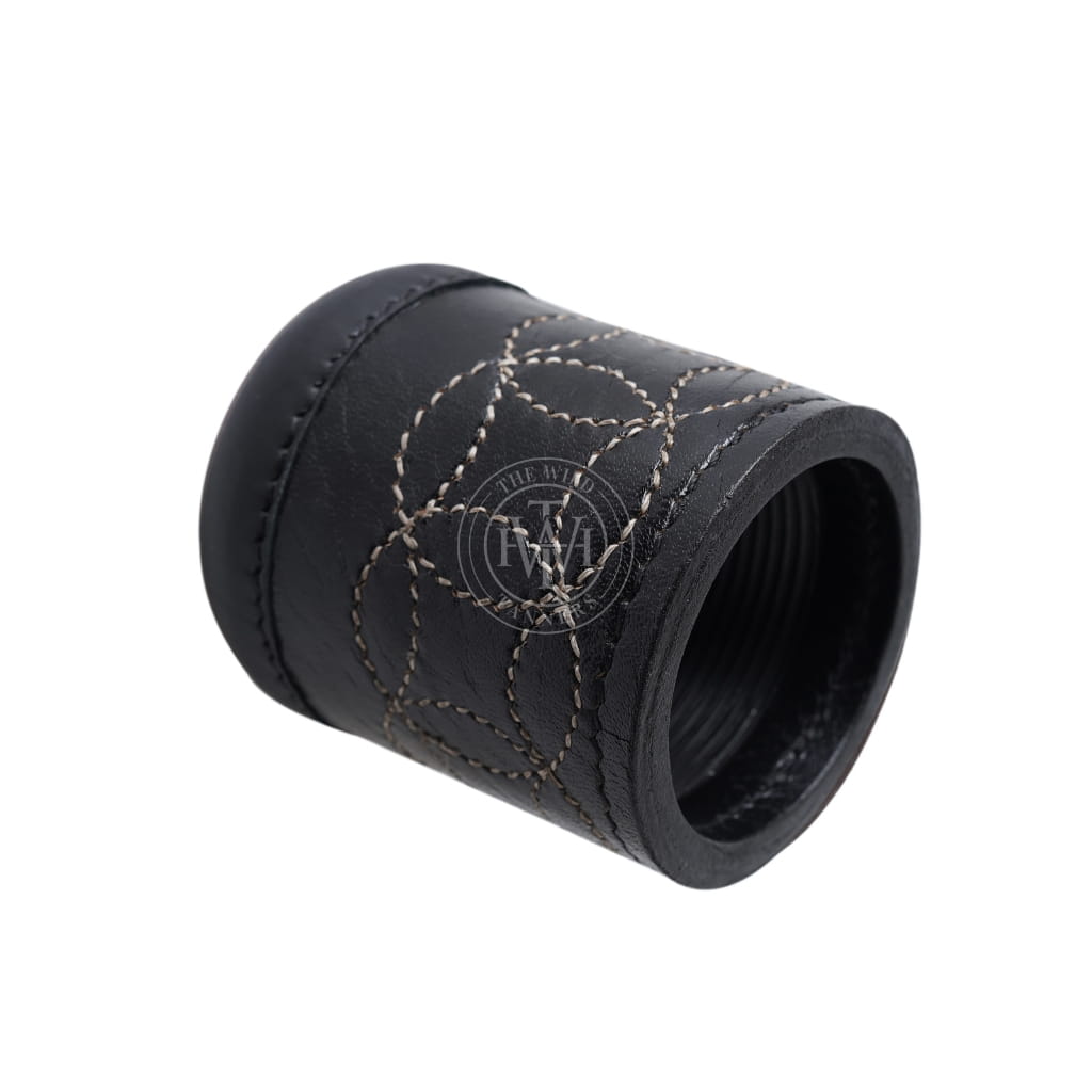 Black Leather Rolling Dice Cup with Ribbed Interior, view 3