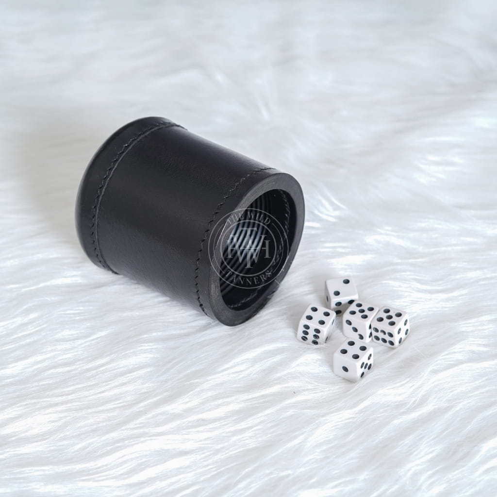 Genuine Black Leather Ribbed Dice Cup, view 3